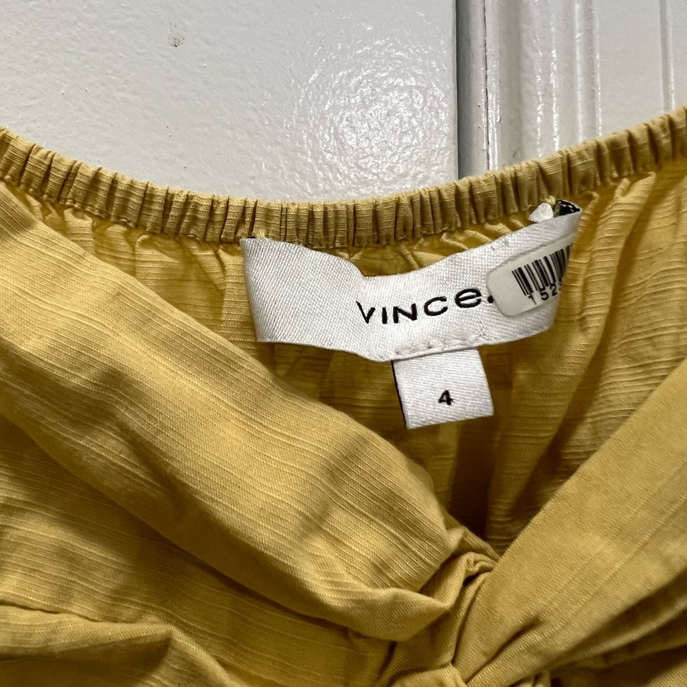 Vince Yellow Draped Puff Sleeve Dress Size 4 US $445 - Picture 4 of 8